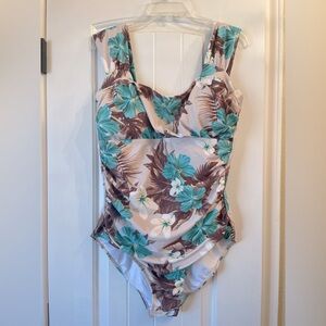 Marina West aqua hibiscus swimsuit, size XL